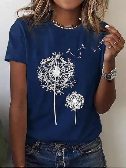 Women's T shirt Tee Dandelion Daily Weekend Print Black Short Sleeve Fashion Round Neck Summer