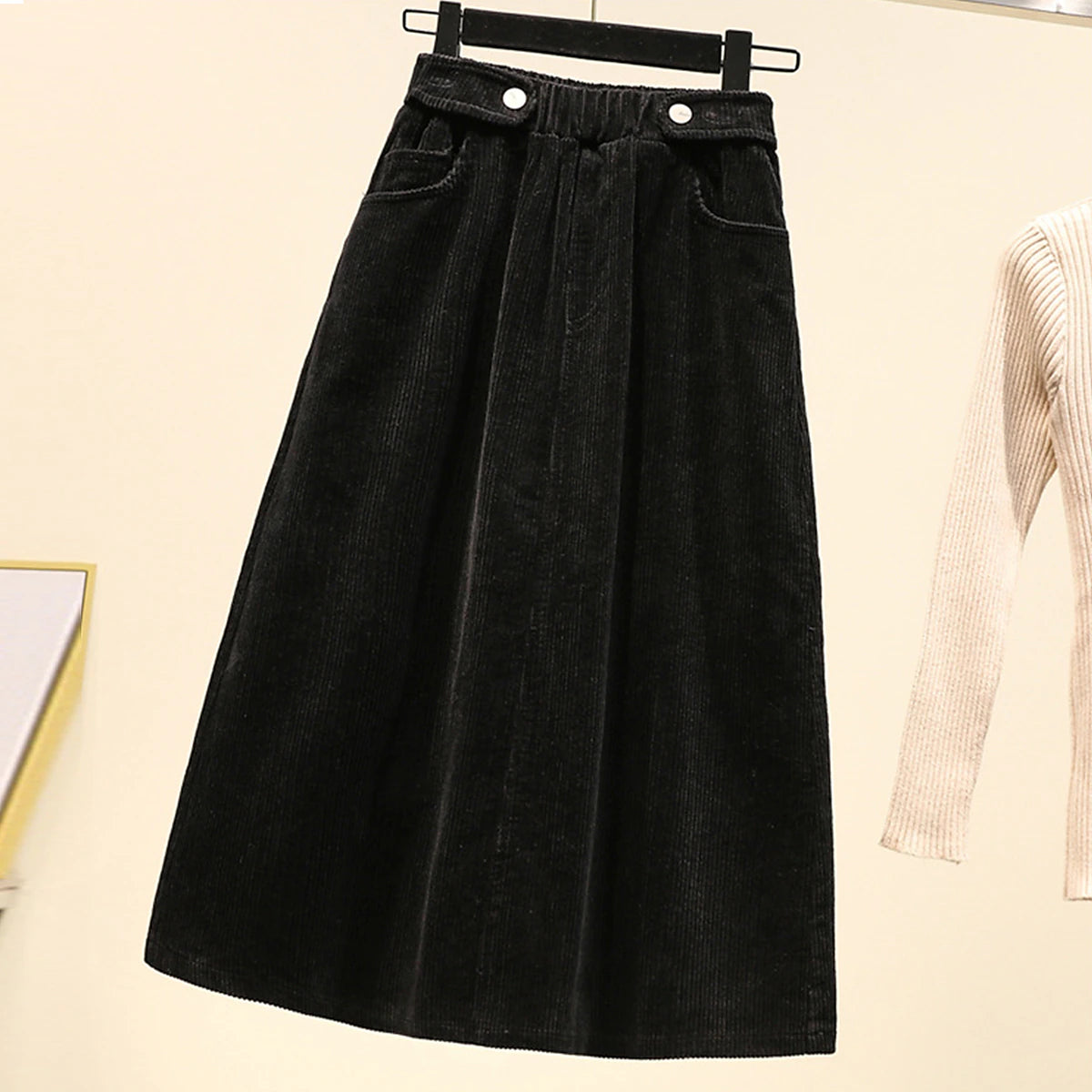 Women's Skirt A Line Midi High Waist Skirts Pocket Solid Colored Street Daily Winter Corduroy Fashion Casual Black Brown