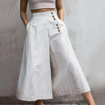 Women's Wide Leg Polyester Striped Black White Casual Daily Ankle-Length Weekend Spring & Summer