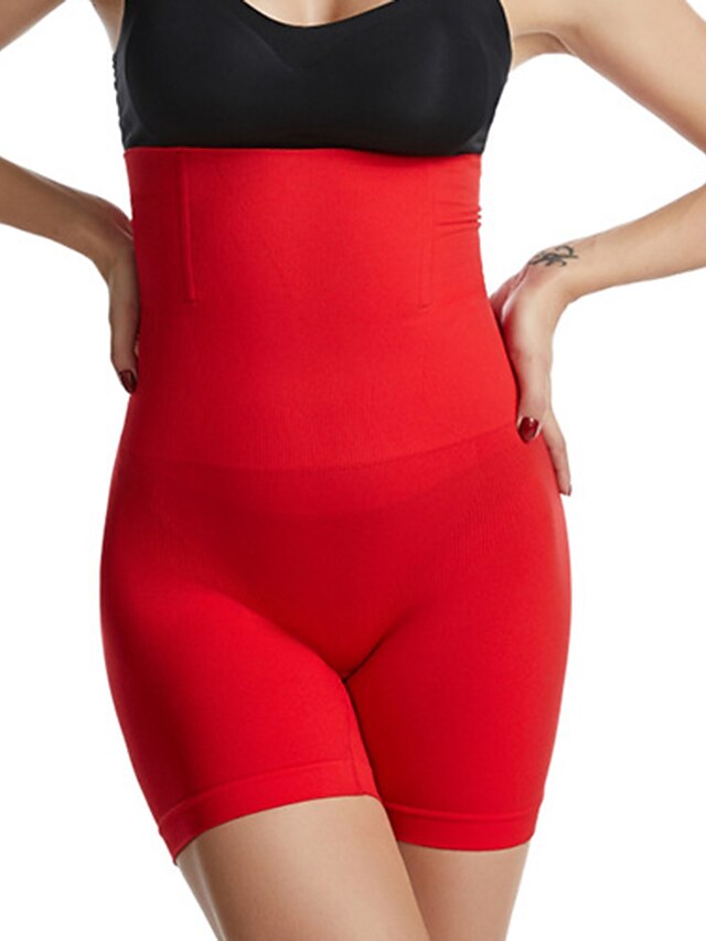 Women's Underwear Shorts Spandex Plain Black Red Fashion High Waist Short Home Daily