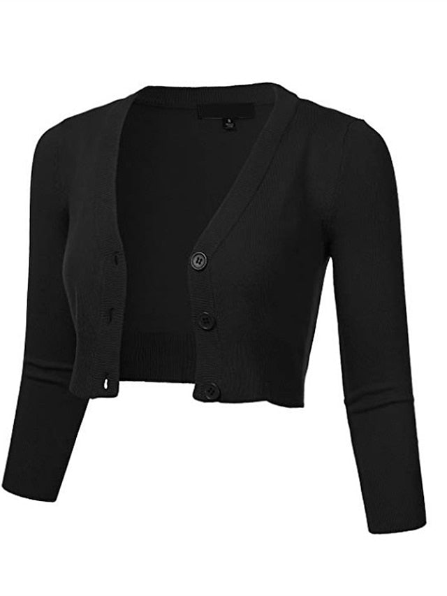 Women's Sweater Coat Outdoor Button Plain Breathable Fashion Regular Fit Outerwear Long Sleeve Spring Black S - LuckyFash™