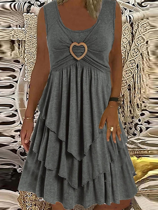 Women‘s Plus Size Curve Casual Dress A Line Dress Solid Color Midi Dress Sleeveless Ruched Twist U Neck Elegant Daily Gray Summer Spring L XL XXL 3XL 4XL