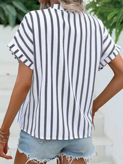 Women's T shirt Tee Striped Daily Going out Print Navy Blue Short Sleeve Stylish V Neck Summer