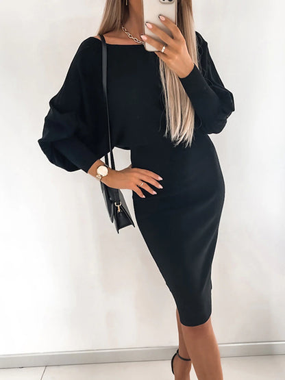 Women's Sweater Dress Jumper Dress Casual Dress Midi Dress Knitwear Fashion Streetwear Street Daily Going out Weekend Crew Neck Long Sleeve Ruched 2023 Regular Fit Black Khaki Gray S M L XL XXL 3XL