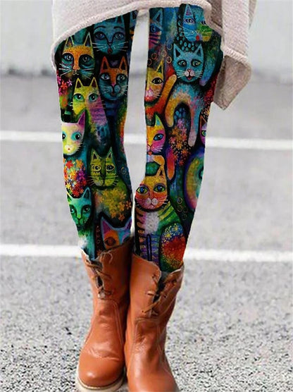 Women's Tights Normal Milk Fiber Animal Cat Colors Blue Fashion Mid Waist Full Length Halloween Daily