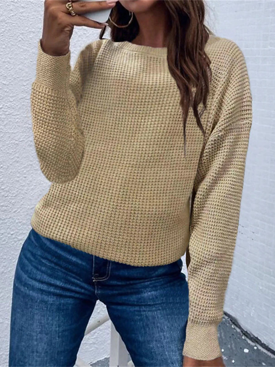 Women's Pullover Sweater Jumper Crew Neck Waffle Knit Acrylic Oversized Fall Winter Regular Outdoor Daily Going out Stylish Casual Soft Long Sleeve Solid Color Black White Blue S M L