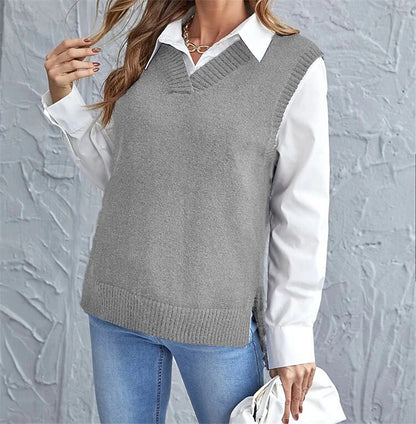 Women's Sweater Vest V Neck Knit Acrylic Knitted Summer Spring School Daily Going out Stylish Basic Casual Sleeveless Pure Color Black Wine Army Green S M L