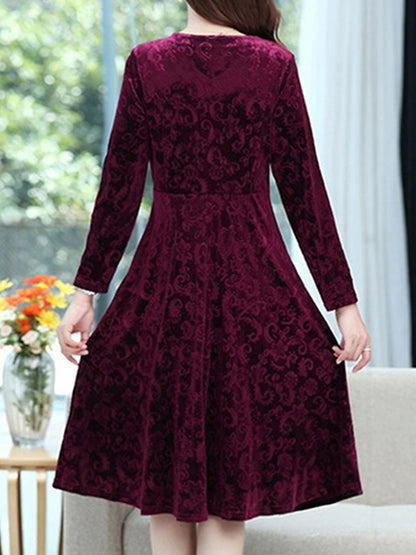 Women's Velvet Dress Casual Dress Swing Dress Midi Dress Pocket Daily Elegant Fashion V Neck Long Sleeve Black Wine Blue Color