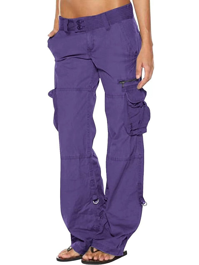 Women's Tactical Cargo Pants Trousers Cotton Blend Black Pink Wine Mid Waist Chic & Modern Casual / Sporty Sports Weekend Pocket Full Length Comfort Plain S M L XL XXL - LuckyFash™