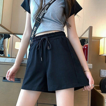 Women's Wide Leg Polyester Plain Black White Fashion Short Casual Weekend