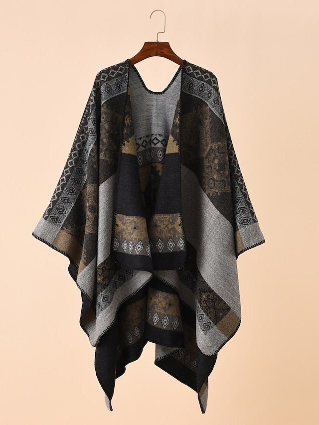 Women's Shawl Wrap Poncho Ruana Cape Daily Holiday Cotton Polyester Casual Bohemia Warm 1 PC - LuckyFash™