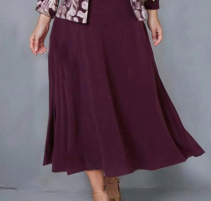 Women‘s Plus Size Curve Dress Set Print Crew Neck Long Sleeve Spring Fall Elegant Maxi long Dress Formal Party Dress