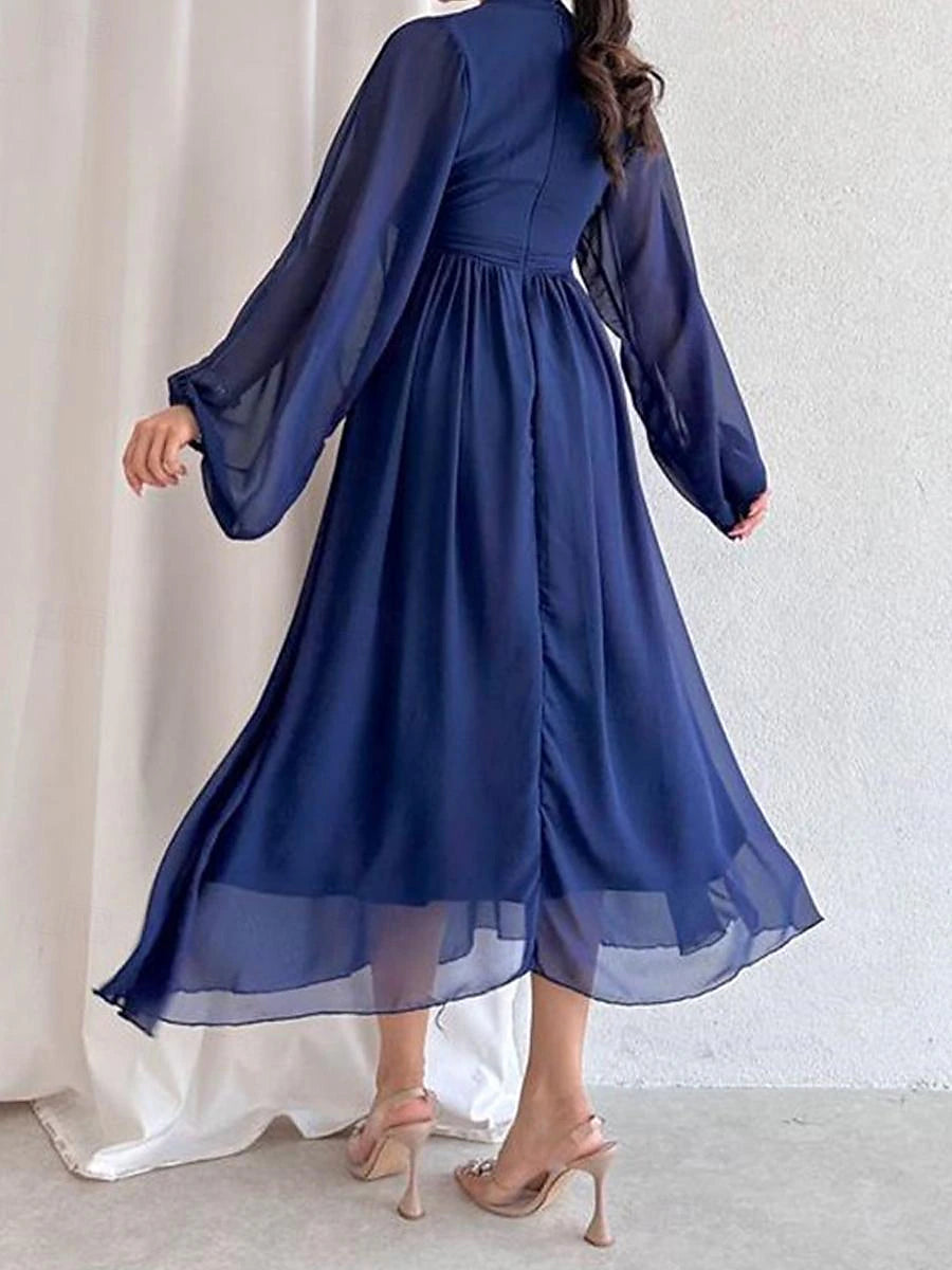 Women's White Dress Casual Dress Swing Dress Long Dress Maxi Dress Ruched Date Elegant Streetwear Stand Collar Long Sleeve Black White Pink Color