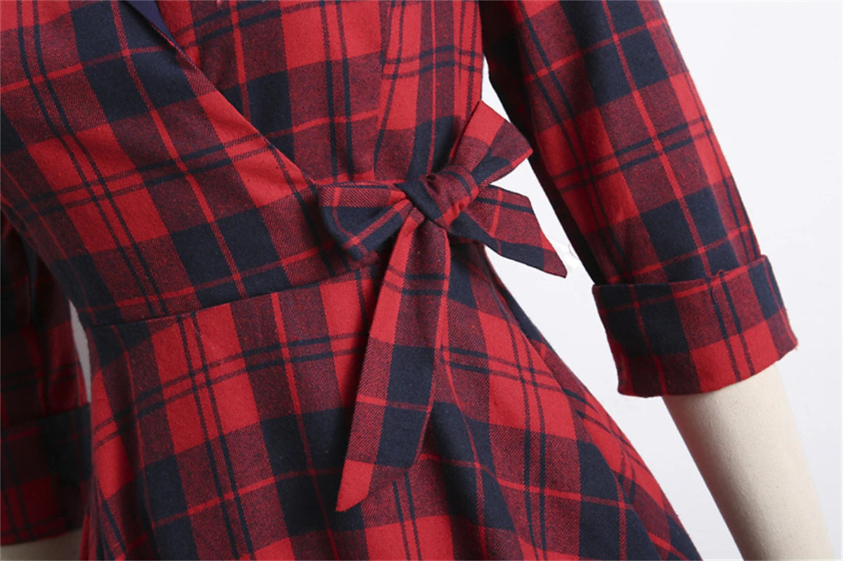 Women's Tartan Dress Swing Dress Plaid Dress Vintage Dress Green Red Long Sleeve Plaid Lace up Winter Fall Shirt Collar Mature Winter Dress Fall Dress 2022 S M L XL XXL