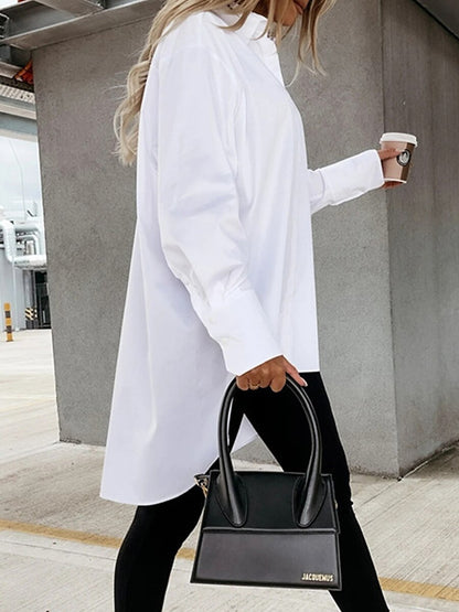 Women's Shirt Dress Casual Dress Mini Dress Outdoor Daily Vacation Cotton Fashion Modern Shirt Collar Button Split Long Sleeve Fall Winter 2023 Loose Fit Black White Blue Pure Color XS S M L XL