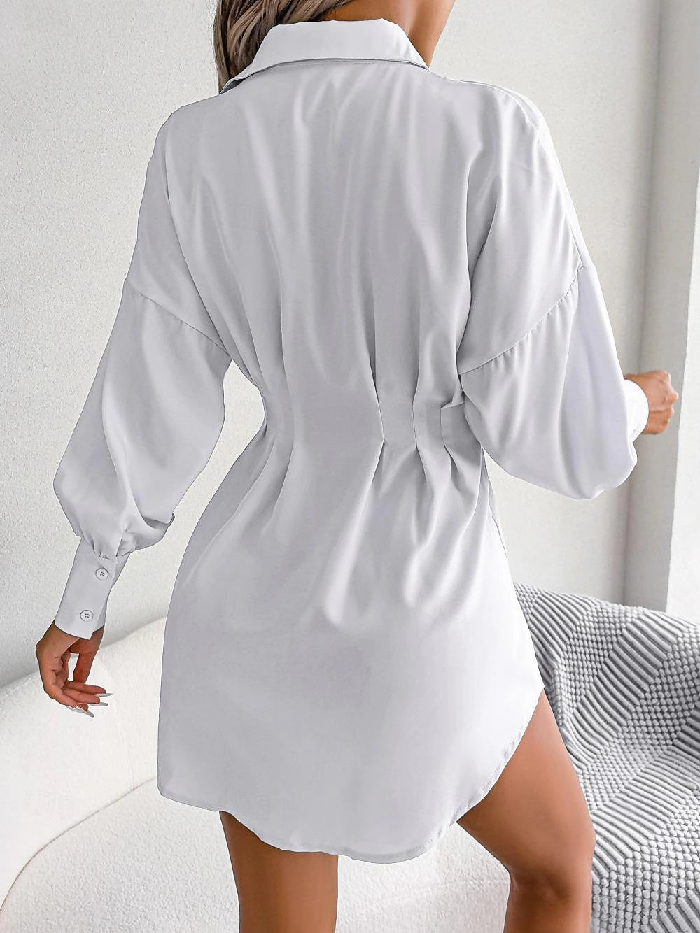 Women's Shirt Dress Plain Dress Mini Dress Button Vacation Streetwear Maxi Shirt Collar Long Sleeve White Blue Army Green Color