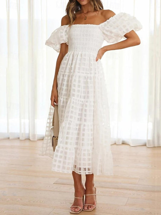 Women's White Dress Swing Dress A Line Dress Long Dress Maxi Dress Backless Date Vacation Streetwear Maxi Off Shoulder Short Sleeve White Yellow Blue Color