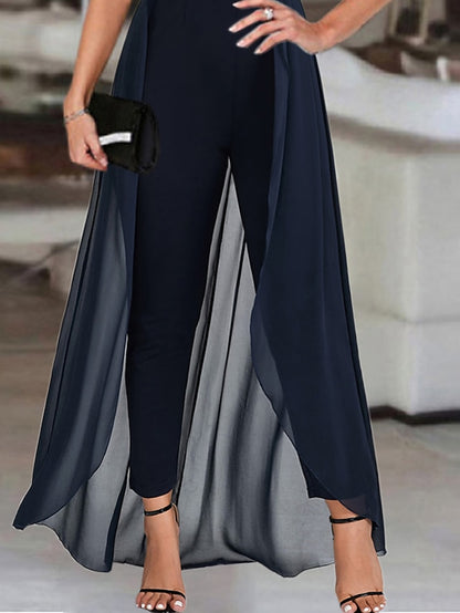 Women's Plus Size Jumpsuit Sleeveless Cocktail Elegant Long Pants V Neck High Waist Solid Color One Piece Jumpsuit Party Office for Summer Black Navy Blue 5XL - LuckyFash™