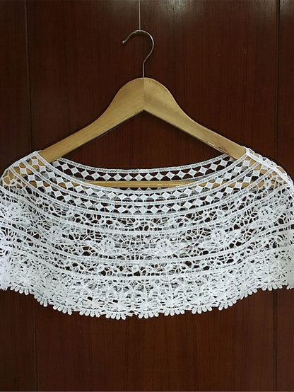 Women's Shrug Jumper Crochet Knit Cropped Lace Trims Hole Solid Color Crew Neck Stylish Elegant Outdoor Date Summer Spring Splash #shawl 980 Big leaf #shawl 988 21*9.5*10.5 - LuckyFash™