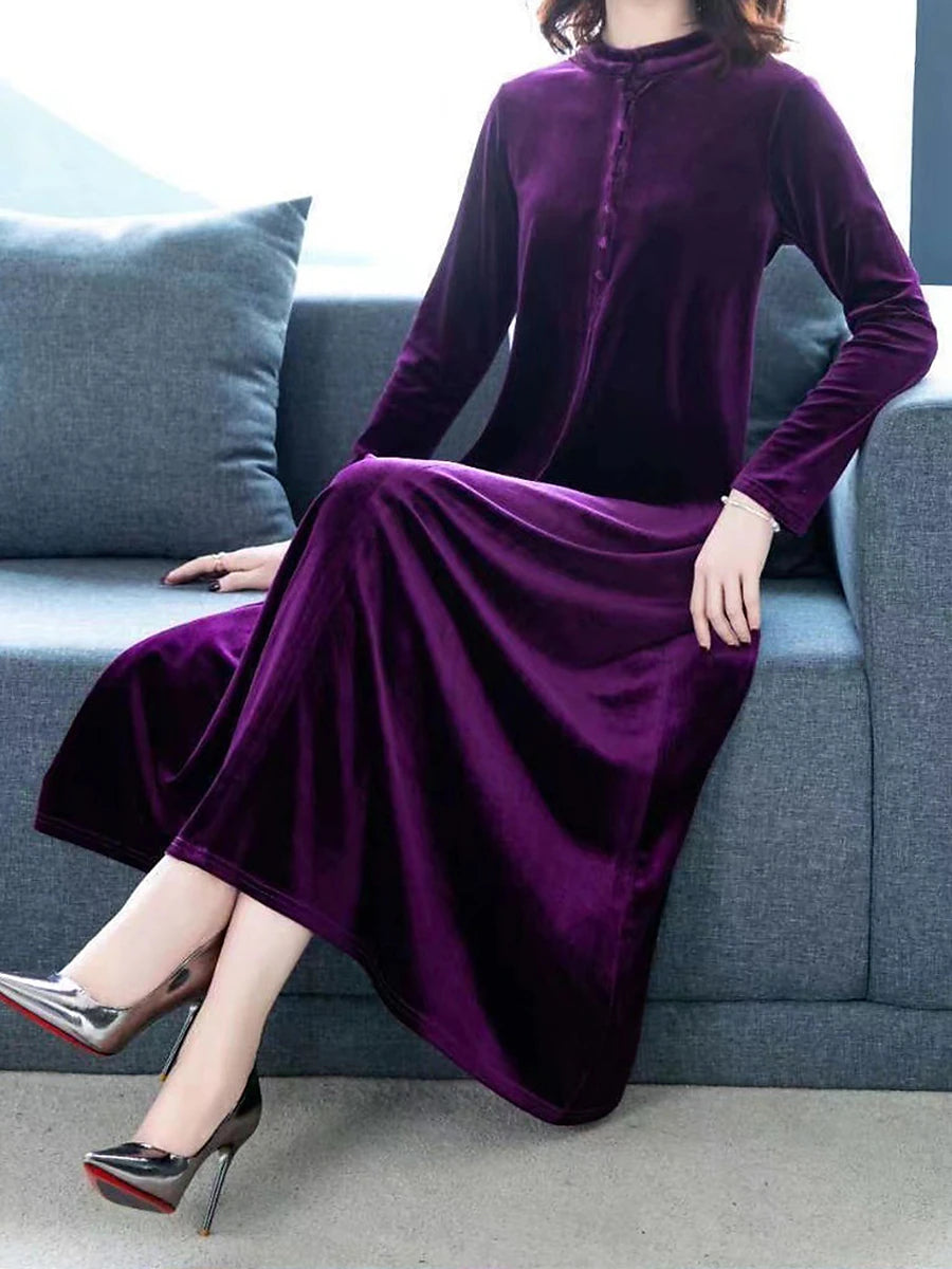 Women's Velvet Dress Prom Dress Party Dress Velvet Crew Neck Long Sleeve Vacation Black Wine Winter