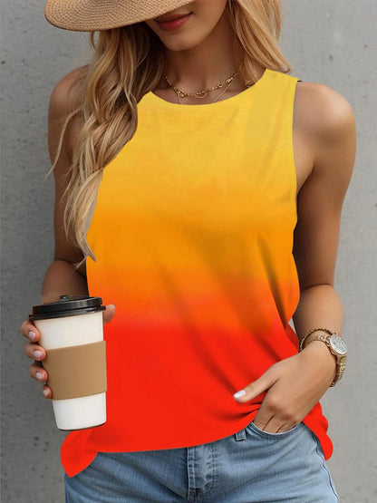 Women's Tank Top Vest Ombre Color Gradient Vacation Print Pink Sleeveless Stylish Crew Neck Summer