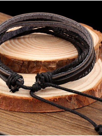 Women's Wrap Bracelet Leather Bracelet Layered Plaited Wrap Twisted Cheap Ladies Basic Casual Vintage Multi Layer Leather Bracelet Jewelry Black / Brown For Party Casual Daily Cosplay Costumes - LuckyFash™