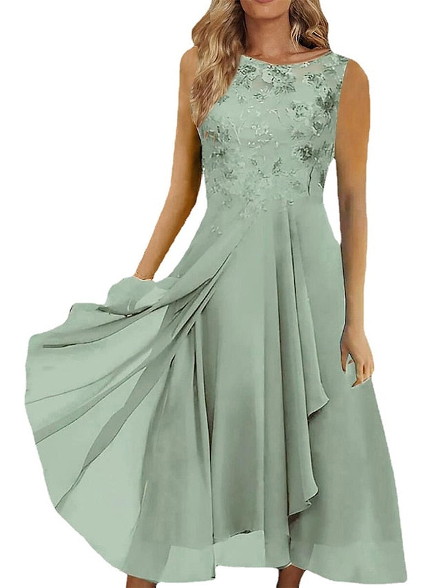 Women's Wedding Guest Dress Party Dress Lace Dress Midi Dress Blue Green Dark Blue Sleeveless Pure Color Lace Summer Spring Fall Crew Neck Fashion Wedding Guest Vacation Summer Dress Loose Fit 2023 S - LuckyFash™