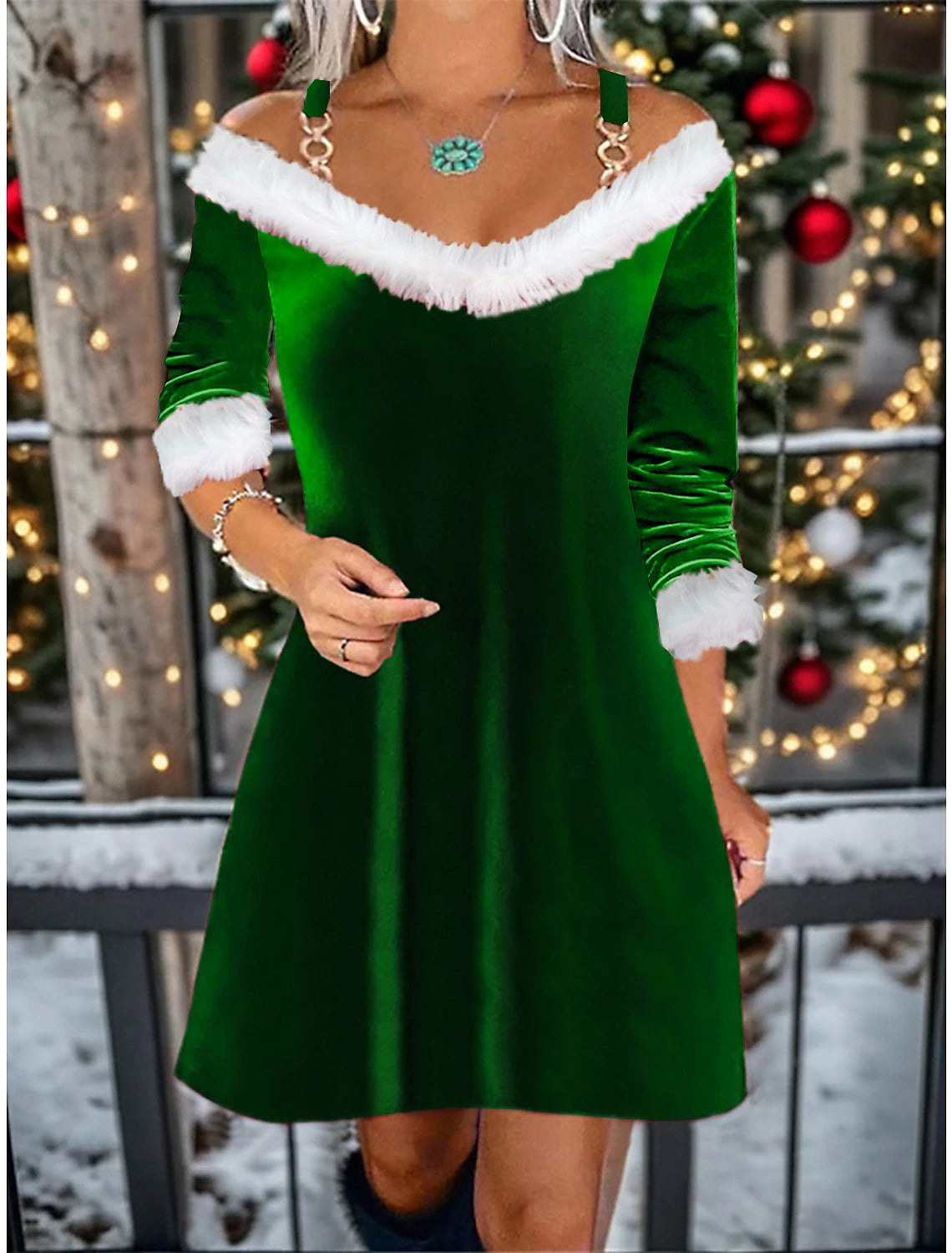 Women's Velvet Dress Party Dress Feather Dress Velvet V Neck Long Sleeve Color Block Mini Dress Christmas Wine Green Spring Winter