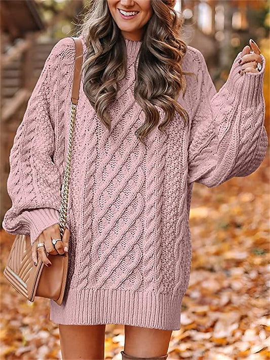 Women's Pullover Sweater Jumper Crew Neck Cable Knit Acrylic Oversized Fall Winter Regular Outdoor Daily Going out Stylish Casual Soft Long Sleeve Solid Color Black White Pink S M L