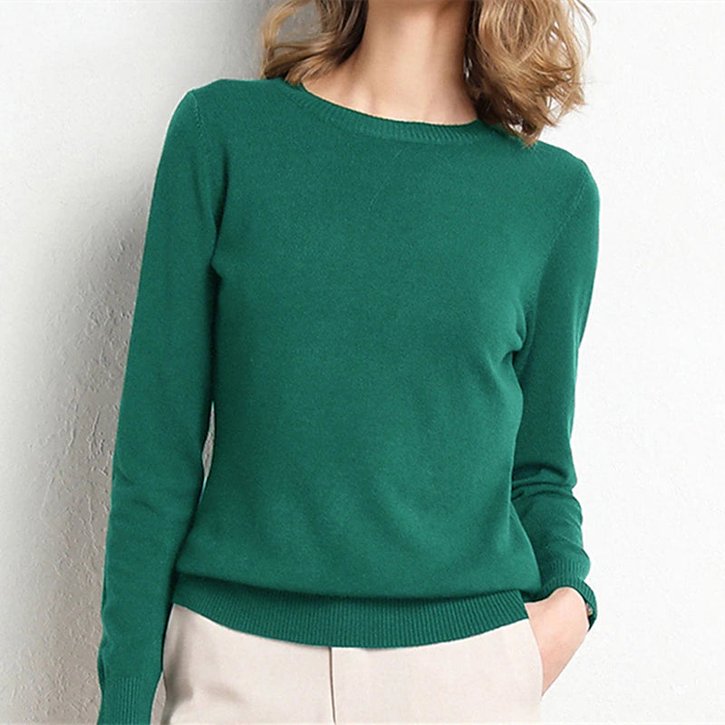 Women's Pullover Sweater Jumper Round Neck Knit Nylon Acrylic Classic Style Thin Fall Winter Work Causal Daily Classic Casual St. Patrick's Day Long Sleeve Solid Color Black White Yellow S M L