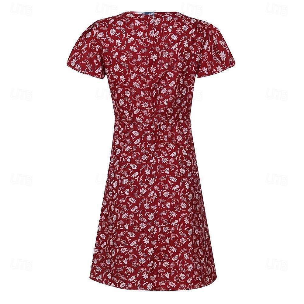 Women's V Neck Flutter Sleeve Midi Dress Short Sleeve Summer Spring