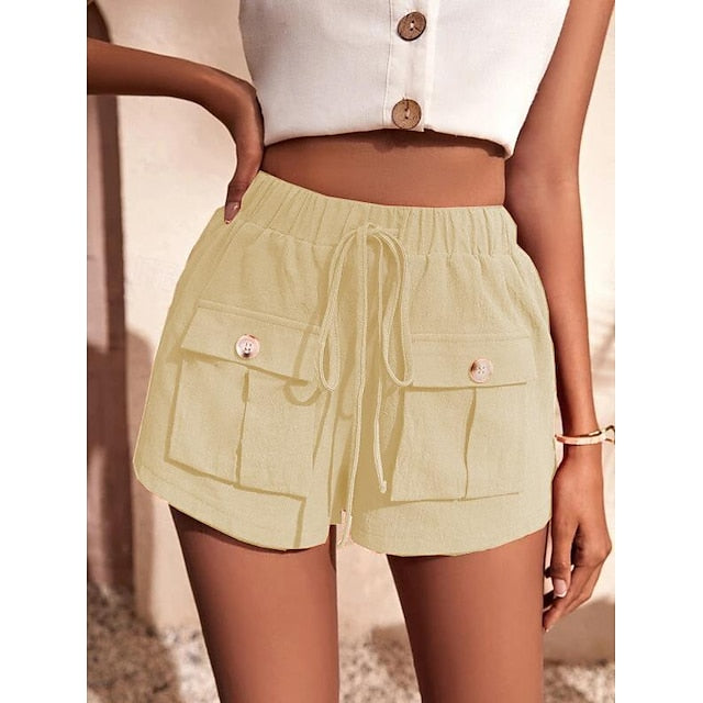 Women's Shorts Polyester Plain Black Army Green Casual Daily Short Going out Weekend Summer