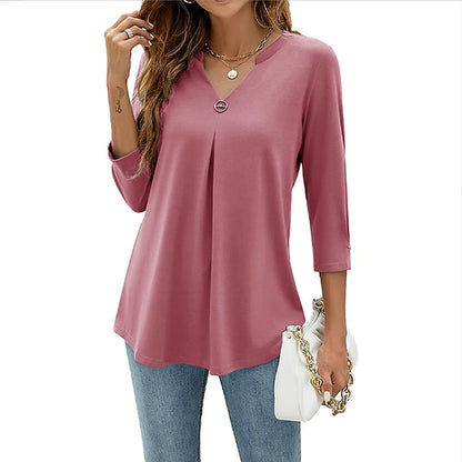 Women's Shirt Blouse Tunic Black White Pink Plain Flowing tunic 3/4 Length Sleeve Daily Weekend Streetwear Casual V Neck Regular S