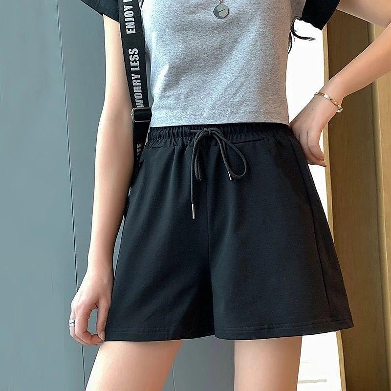 Women's Wide Leg Polyester Plain Black White Fashion Short Casual Weekend