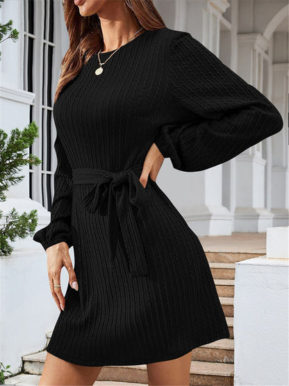 Women's Sweater Dress Jumper Dress Winter Dress Mini Dress Active Fashion Daily Plain Outdoor Casual Holiday Vacation Crew Neck Long Sleeve Lace up 2023 Regular Fit Black Red Brown S M L XL XXL