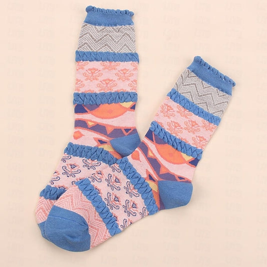 1 Pair Women's Crew Socks Work Daily Multi Color Cotton Sporty Casual Vintage Retro Casual / Daily Socks