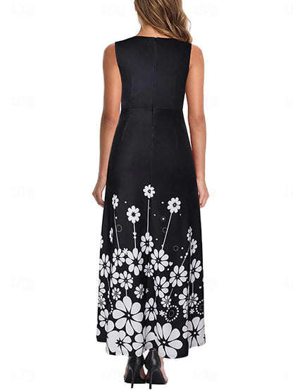 Women's Sundress Floral Print Crew Neck Long Dress Maxi Dress Elegant Stylish Party Daily Sleeveless Summer