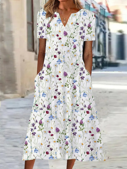 Women's Shift Dress Floral Print V Neck Midi Dress Date Vacation Short Sleeve Summer Spring