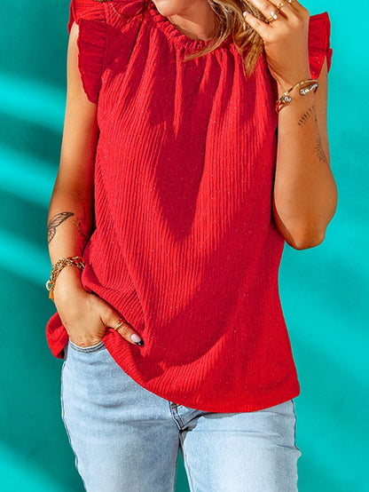 Ravishing Crimson Ruffle Ribbed Tank Top