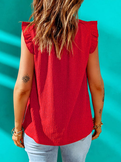 Ravishing Crimson Ruffle Ribbed Tank Top