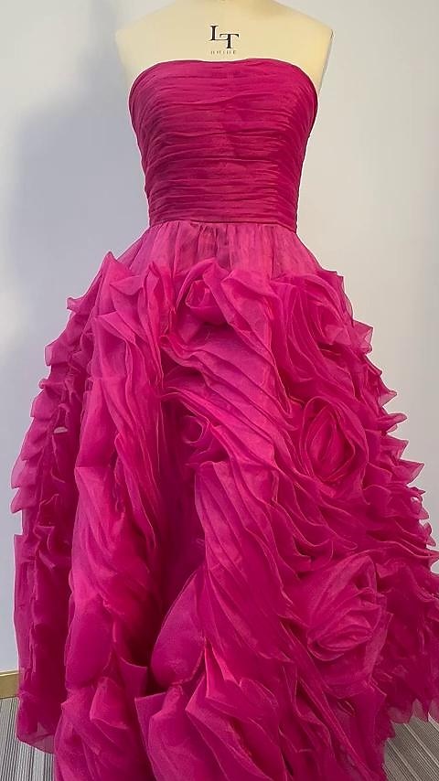 A-Line Prom Dresses Floral Dress Masquerade Ankle Length Sleeveless Strapless Tulle Backless with Floral 2023 - LuckyFash™