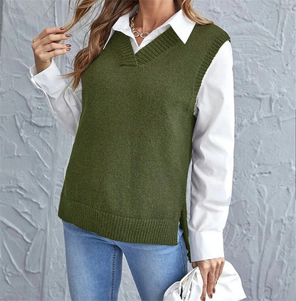 Women's Sweater Vest V Neck Knit Acrylic Knitted Summer Spring School Daily Going out Stylish Basic Casual Sleeveless Pure Color Black Wine Army Green S M L