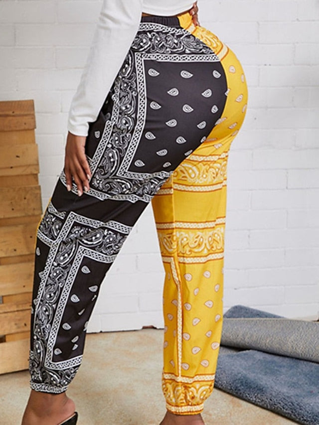 Women's Sweatpants Joggers Chinos Jogging Pants Pink Yellow Red Mid Waist Casual / Sporty Athleisure Leisure Sports Weekend Pocket Print Ankle-Length Comfort Graphic Prints S M L XL XXL - LuckyFash™