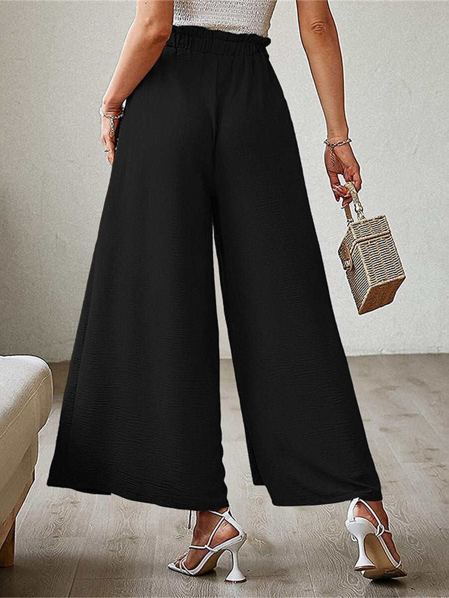 Women's Wide Leg Polyester Plain rice white Robin's Egg Blue Fashion High Waist Full Length Street Daily Fall Winter