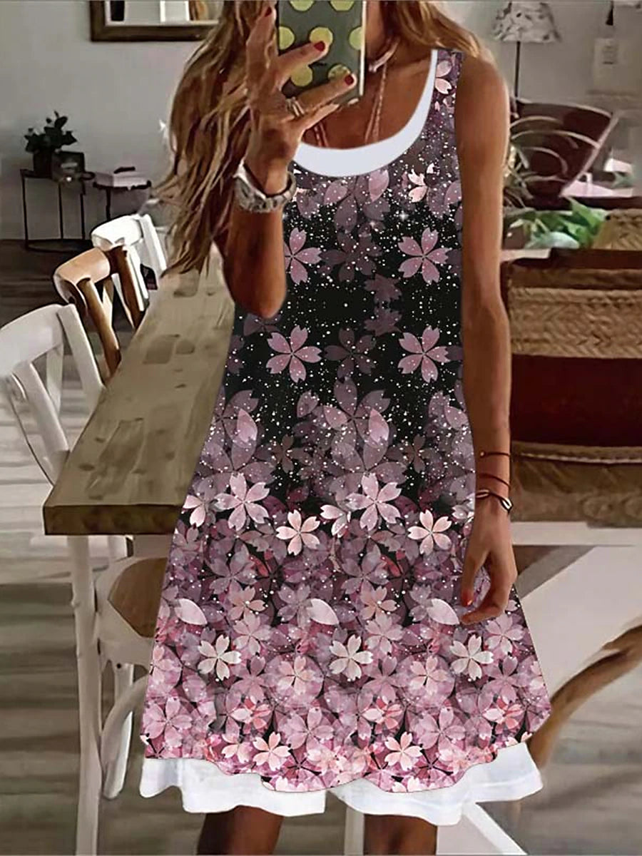 Women's Tank Dress Floral Print U Neck Mini Dress Daily Vacation Sleeveless Summer Spring