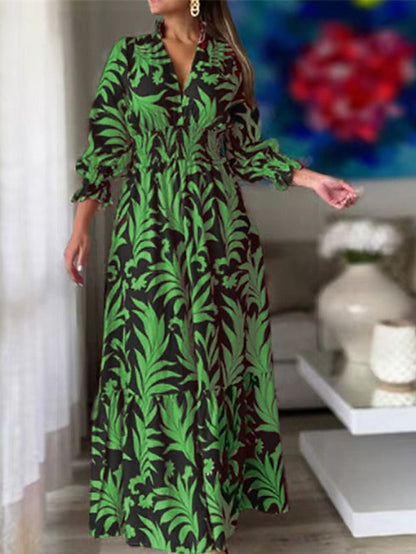 Women's Swing Dress Boho Dress Maxi long Dress Black Yellow Red Long Sleeve Floral Print Fall Winter V Neck Elegant Winter Dress Fall Dress Loose Fit 2023 S M L XL XXL 3XL