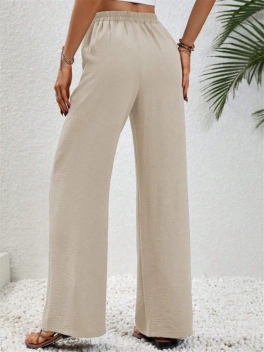 Women's Wide Leg Polyester Plain Wine Black Streetwear High Waist Long Street Daily Wear Summer Spring