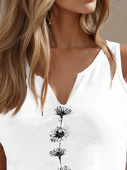 Women's Tank Top Floral Casual Holiday Print Black Sleeveless Basic V Neck