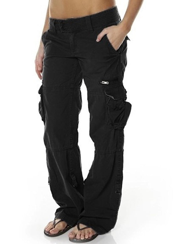 Women's Tactical Cargo Pants Trousers Cotton Blend Black Pink Wine Mid Waist Chic & Modern Casual / Sporty Sports Weekend Pocket Full Length Comfort Plain S M L XL XXL - LuckyFash™