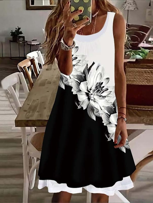 Women's Casual Dress Shift Dress Floral Dress Mini Dress White Pink Red Sleeveless Floral Fake two piece Summer Spring Crew Neck Basic Vacation 2023 S M L XL XXL 3XL 4XL 5XL - LuckyFash™
